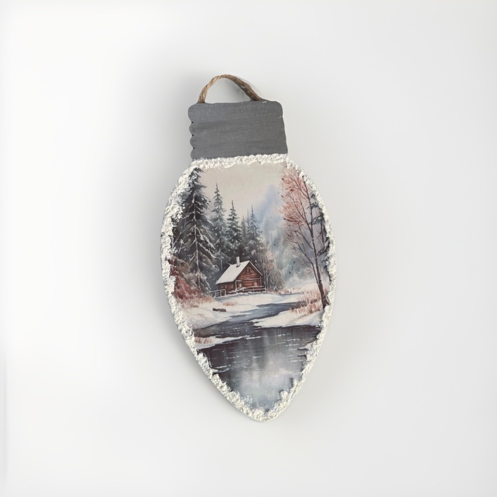 Vintage Looking Retro‎ Wooden Bulb Christmas Ornament, Handcrafted, Decoupage